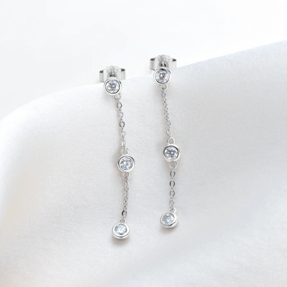CERTIFIED 3mm Moissanite Round Cut Long Earrings Stamped 925 sterling silver New